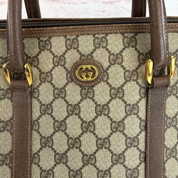 Gucci Vintage GG Canvas Sherry Line Leather Top-Handle Satchel - Picture 3 of 16